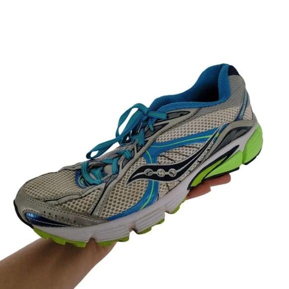 Saucony Ignition 4 Womens Running Shoes Size 8.5 Turquoise Lime Silver Sneakers - Picture 2 of 9